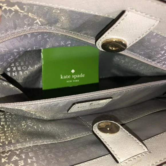 Kate Spade NY Charlotte Street Reena Tote Bag Stone Ice Gray Shoulder Purse - Picture 12 of 16